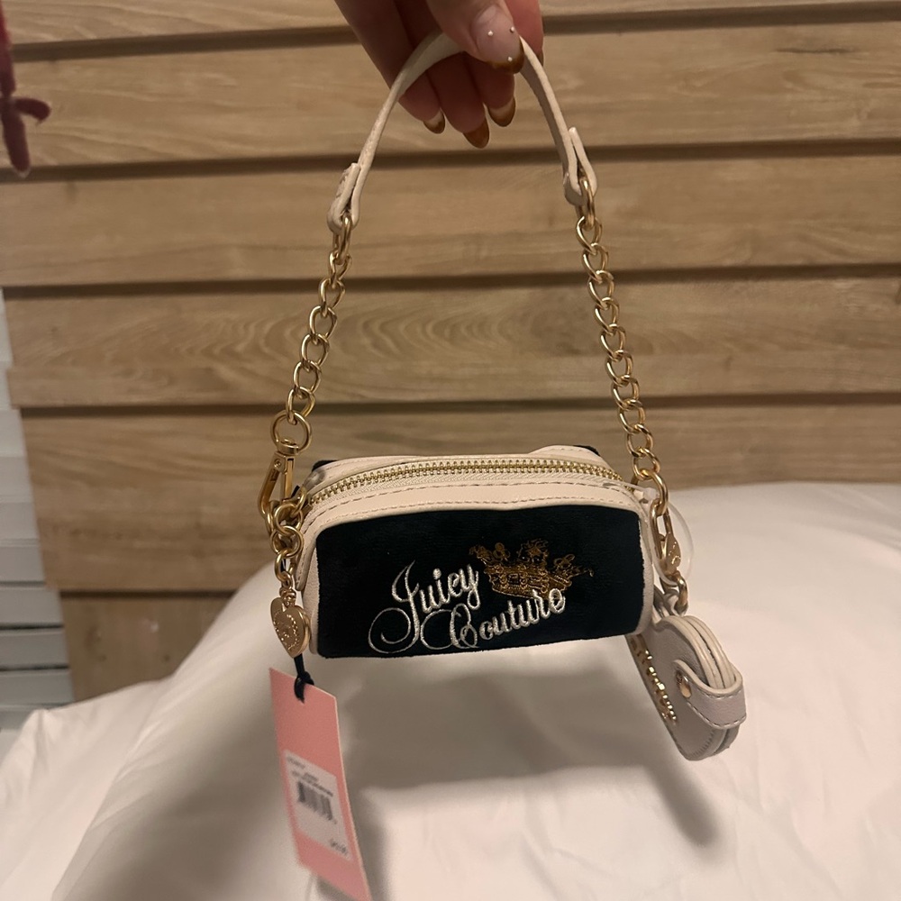 Juicy Couture Black and Cream Barrel Bag with heart shaped mirror